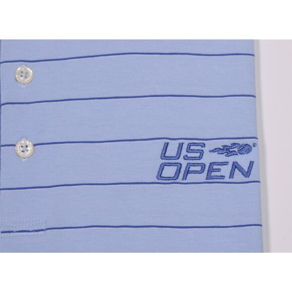 B. Draddy US Open Tennis Blue Striped Golf Polo Shirt Cotton Stretch Men's Small - Picture 2 of 8